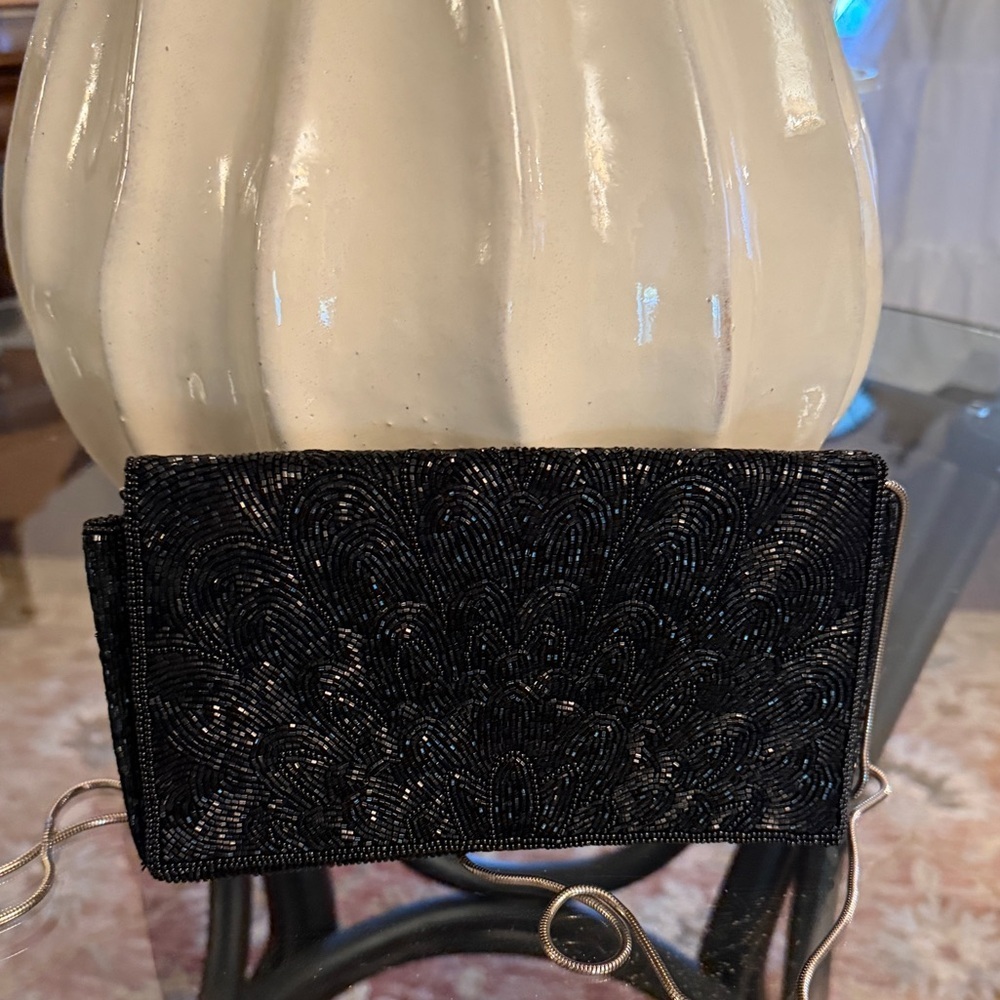 Vintage Black Beaded Evening Clutch - Unbranded
